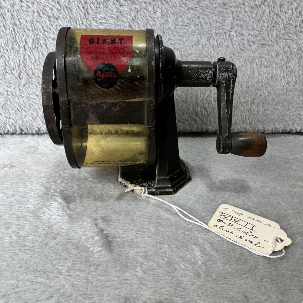 Vintage APSCO Giant Pencil Sharpener Hand Crank Metal Desk Wall Mount USA